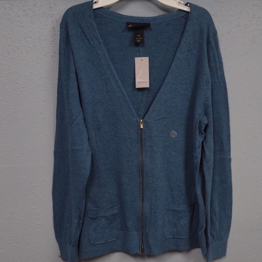 Lane Bryant 100%cotton Blue Cardigan Sweater V-Neck Lightweight Knit